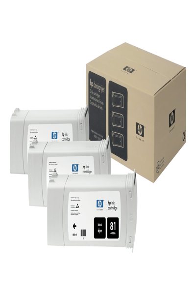 HP 81 3-Pack 680-ml Black DesignJet Dye Ink Cartridges - C5066A