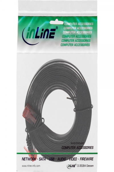 Câble patch plat ultra-fin InLine U/UTP Cat.6 Gigabit compatible noir 3 m