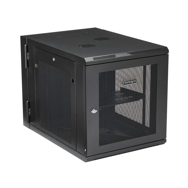 StarTech.com 12HE Wandmontage Server Rack - bis zu 81cm tief - Gehäuse mit Scharnier - Nätverksskåp - Server Schrank - Schrank für Rack-Gehäuse - Wand montierbar - Schwarz - 12U - RK1232WALHM