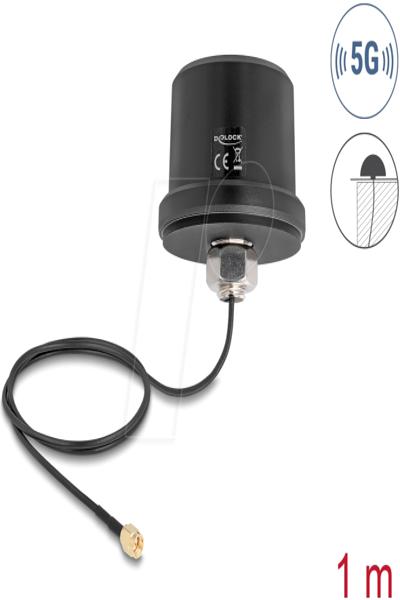 Delock 5G LTE GNSS WiFi 6 Omni Antenna SMA Roof Mount 1m - 81469