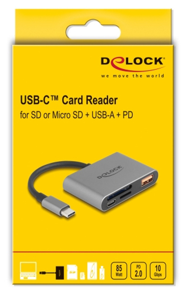 Delock USB-C Card fÃƒÂ¼r SD und Micro Speicherkarten+ USB 10 Gbps - Card-Reader - Secure Digital (SD) - 91016