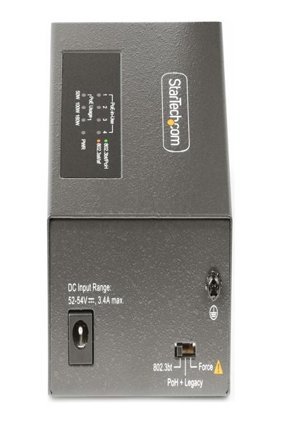 StarTech.com 4-portars Multi-Gigabit PoE++-injektor, 5/2.5G Ethernet (NBASE-T), PoE/PoE+/PoE++ (802.3af/802.3at/802.3bt), 160 watt strömförbrukning, vägg-/DIN-skenamonterbar - AS445C-POE-INJECTOR