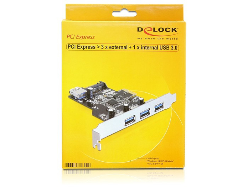 Delock PCIe-kort > 3 x external + 1 x internal USB3.0 - 89301