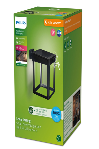 Philips Camill Wall Light 1.4W, Outdoor wall lighting, Black, Plastic, IP44, Facade, Garden, Patio, III