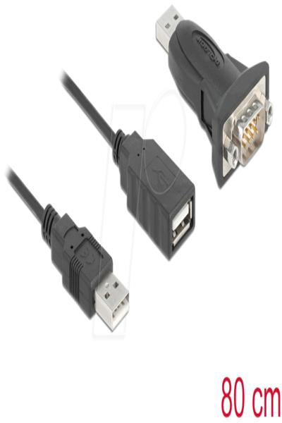 Delock Adapter USB 2.0 Type-A to 1 x Serial RS-232 D-Sub 9 pin male with nuts - USB A - RS-232 - 0.8 m - Black - 61506