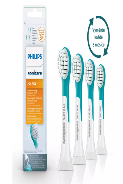 Philips Sonicare For Kids 4-pack Compact size Compact sonic toothbrush heads - 2 pc(s) - Turquoise - Medium - Rubber - HX6034/33