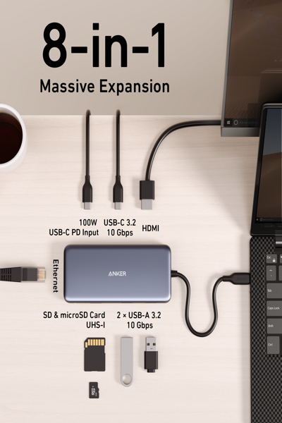 Hub de données Anker PowerExpand 8-en-1 PD 10 Gbit/s