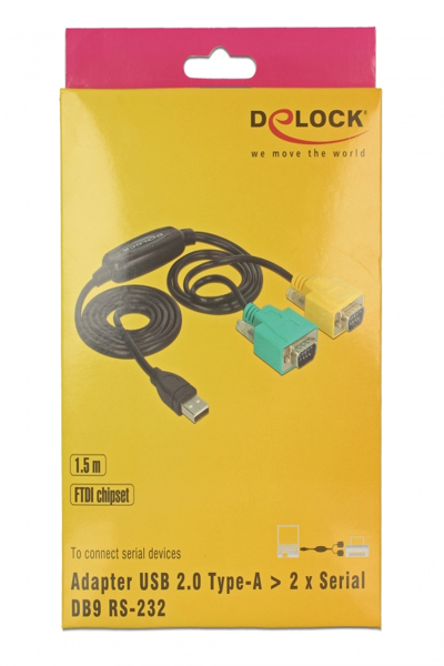 Delock Adapter USB 2.0 Typ-A > 2 x Seriell DB9 RS-232 - 63466
