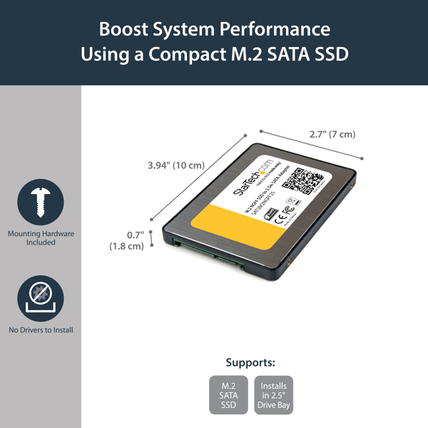 StarTech M.2 to SATA III adapter - M2 SSD to S-ATA installation frame - NGFF solid state drive to 2.5 Serial ATA converter 9.5mm high - storage controller - SATA 6Gb/s - SATA - SAT2M2NGFF25