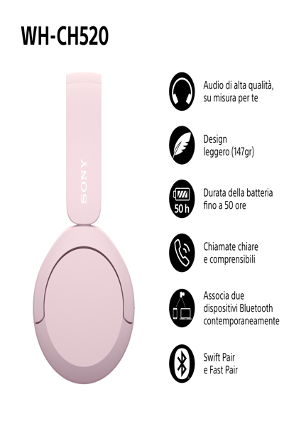 Sony WH-CH520 Hörlurar med Mikrofon - WHCH520P.CE7