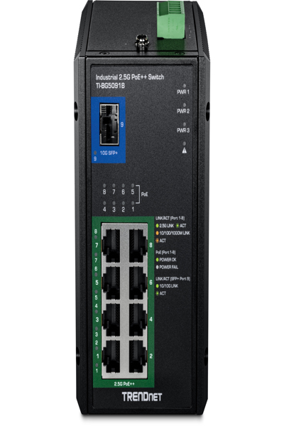 TRENDnet Industrial 2.5G DIN-Rail PoE++ Switch w SFP+ - Switch - 0.1 Gbps - TI-BG5091B