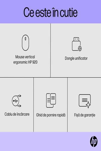 HP 920 Ergonomic Wireless Mouse: Right-hand, Vertical Design, 4000 DPI - 6H1A4AA