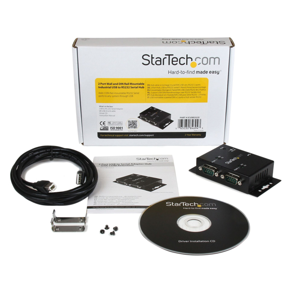 StarTech 2 Port USB to Serial RS232 Adapter - USB / DB9 Hub Wall Mountable - Serial Adapter - USB2.0 - RS-232 x 2 - Black (ICUSB2322I) - ICUSB2322I