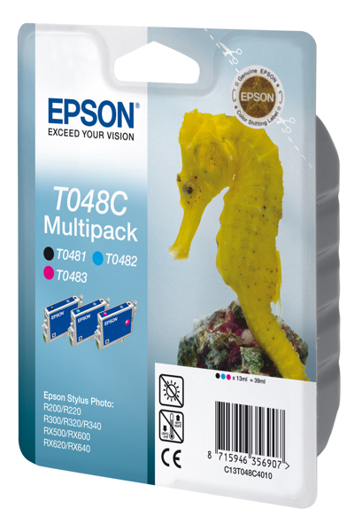 Epson Seahorse Multipack 3 couleurs T048C - Original - Encre pigmentée - Noir - Cyan - Magenta - Epson - Multipack - - Stylus Photo R200 - R220 - R300 - R320 - R340 - RX500 - RX600 - RX620 - RX640