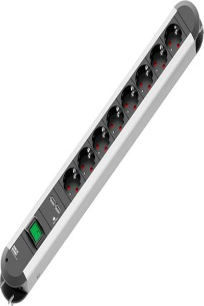 Multiprise Bachmann PRIMO 1,75 m Noir Argent 8 prises CA