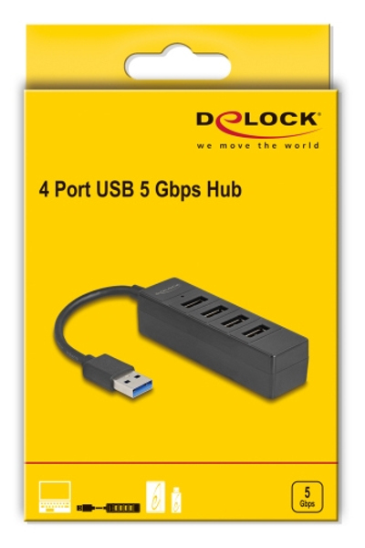 Delock 4-Port USB 3.2 Gen 1 (5 Gbps) USB-A Hub - 64350