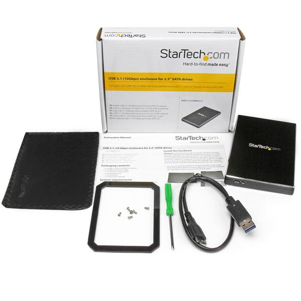StarTech USB 3.1 (10 Gbps) Enclosure for 2.5” SATA Drives - HDD/SSD enclosure - 2.5" - Serial ATA - 10 Gbit/s - USB connectivity - Black - S251BMU313