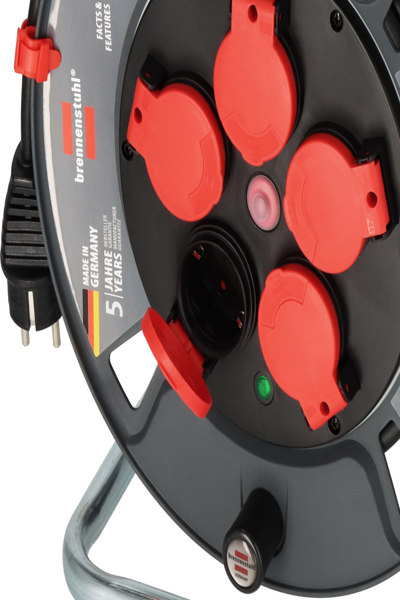 Brennenstuhl 9231250100, Svart, Röd, Plast, 5 AC-uttag, Rak, 25 m, IP44 - 9231250100