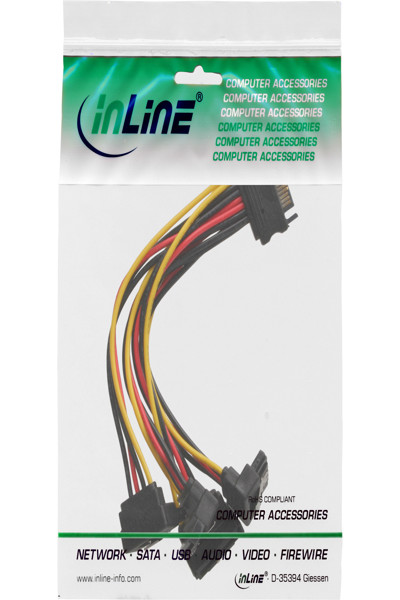 Câble d'alimentation SATA 1 vers 4 femelle / 4x SATA mâle coudé avec loquets 0,15 m - 29683V