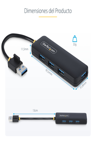StarTech.com Hub USB-A 4 ports, 5 Gbit/s, alimenté par bus, petit mini-hub de voyage