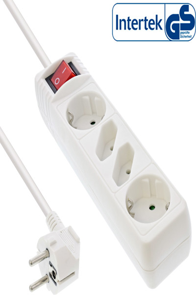 Bloc multiprises InLine - 4 prises - 2x CEE7/3 + 2x Euro CEE 7/16 - blanc - 1,5 m