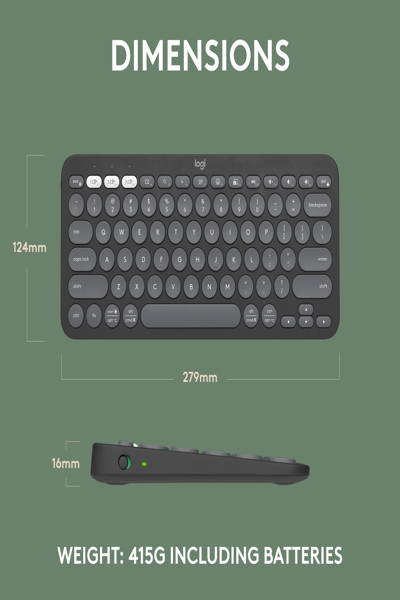 Logitech Pebble Keys 2 K380s - Mini - Wireless - RF Wireless + Bluetooth - Scissor key switch - AZERTY - Graphite - 920-011803