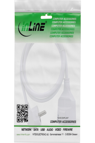 Câble d'extension d'alimentation InLine Type F coudé - blanc - 2 m