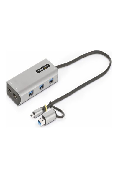 StarTech.com USB-C multiportadapter med ansluten USB-C till USB-A-dongel, dubbel HDMI (4K 30Hz/1080p 60Hz), 3x USB-A, minidockningsstation för laptop, resedockning, 40 cm kabel - 167B-USBC-MULTIPORT