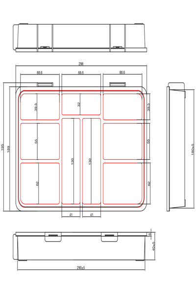 Boîte à petites pièces InLine - 9 compartiments - dimensions : 290x185x45mm - orange