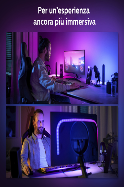 Philips Hue Play Gradient Lightstrip for PC, Smart strip light, Bluetooth/Zigbee, Black, White, LED, Silicone, Non-changeable bulb(s) - 929003498602