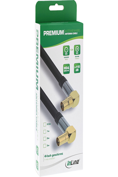 Câble d'antenne InLine Premium coudé - 4x blindé - >110 dB - noir - 10 m
