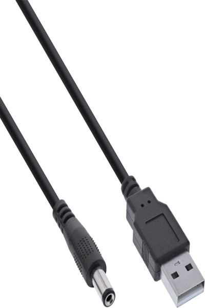 Câble adaptateur d'alimentation USB CC InLine - USB A mâle vers fiche CC 5,5 x 2,10 mm - noir - 1 m