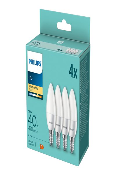 Signify Philips LED Classic 40W E14 Kerze 470lm Matt Pack de 4