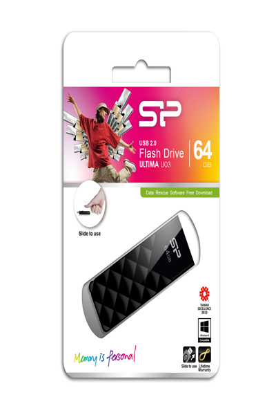 Silicon Power 64GB Ultima U03 - 64 GB - USB Type-A - 2.0 - Slide - 13 g - Black - SP064GBUF2U03V1K