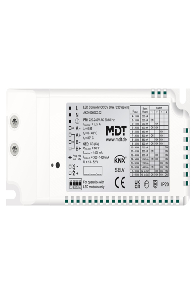 Unité de commande MDT LED CC/CV 60 W/230 V 2 canaux