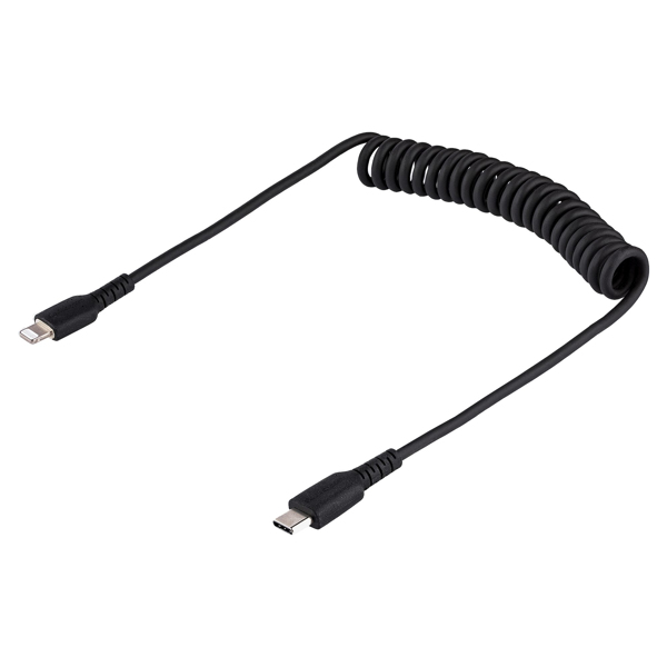 50cm USB C to Lightning cable spiral cable MFi-certified fast charging cable for iPhone/iPad black USB C 2.0 - RUSB2CLT50CMBC