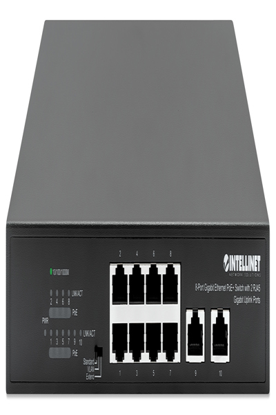 Intellinet 8-portars Gigabit Ethernet PoE+-switch med 2 RJ45 Gigabit Uplink-portar - 561402