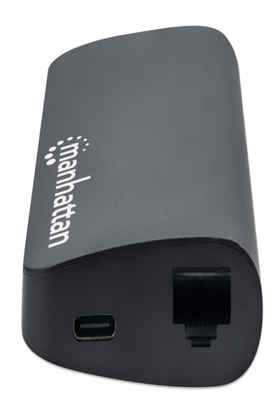 Manhattan USB-C Dock/Hub with Card Reader - Ports (x5): Ethernet - USB-A (3) and USB-C - 5 Gbps (USB 3.2 Gen1 aka USB 3.0) - With Power Delivery (100W) to USB-C Port (Note additional USB-C wall charger and USB-C cable needed) - Aluminium - Black - Three Year Warran - 152372