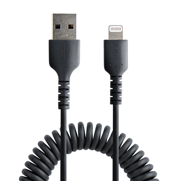 50cm (20in) USB to Lightning Cable, MFi Certified, Coiled iPhone Charger Cable, Black, Durable and Flexible TPE Jacket Aramid Fiber, Heav - RUSB2ALT50CMBC