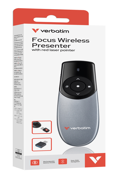 VERBATIM FOCUS WIRELESS PRESENTER WITH RED LASER POINTER - 32365