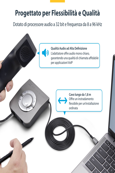 STARTECH USB-C TO RJ9 ADAPTER FOR HANDSET HEADSET - UR9-HEADSET-ADAPTER