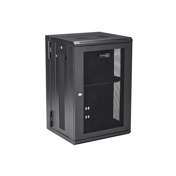 StarTech 18U Wall Mount Server Rack - up to 51cm deep - Hinged Chassis - Nätverksskåp - Server Cabinet - Rack Enclosure Cabinet - Wall Mountable - Black - 18U - RK1820WALHM