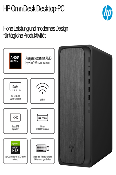 HP Omnidesk Desktop PC M02-0173ng: AMD Ryzen 7-8700G, 16GB DDR5 - BK2K4EA