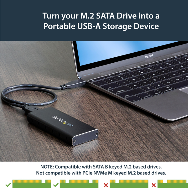 StarTech M.2 SSD Enclosure for M.2 SATA SSDs - USB 3.1 (10Gbps) with USB-C Cable - SSD enclosure - M.2 - M.2 - 10 Gbit/s - USB connectivity - Black - Silver - SM21BMU31C3