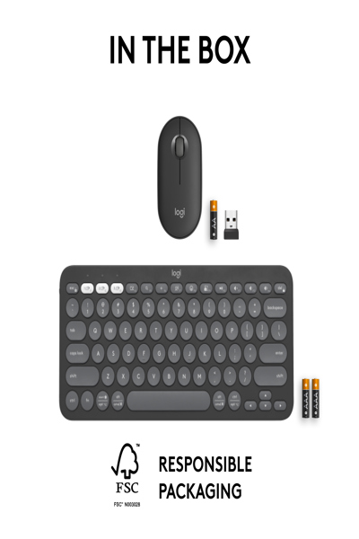 Logitech 920-012209 - Wireless - RF Wireless + Bluetooth - Scissor key switch - AZERTY - Graphite - Mouse included - 920-012209