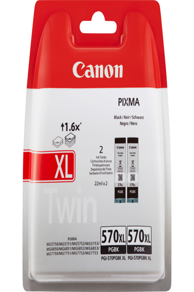 Cartouche d'encre noire Canon PGI-570BK XL à haut rendement (lot de deux) - Encre pigmentée à haut rendement (XL) - 22 ml - 500 pages - 2 pièces - Multipack