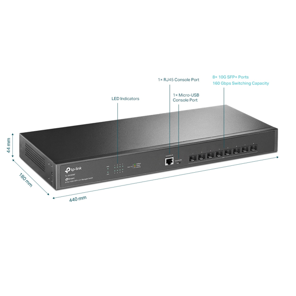 TP-LINK JetStream 8-Port 10GE SFP+ L2+ Network Switch - TL-SX3008F