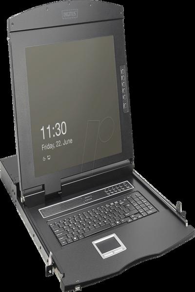 DIGITUS Modular HD LCD KVM console with 19" TFT, 16-port HDMI KVM connection, touchpad, German keyboard layout - DS-72221-7GE