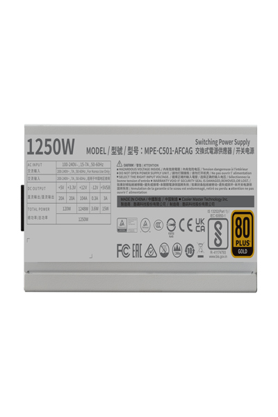 Cooler Master MPE-C501-AFCAG-3GEU MWE Gold 1250 V2 White, ATX3.0, 1250W, 90%, 140mm, 3x PCIe 6+2 - ATX - Power Supply - MPE-C501-AFCAG-3GEU