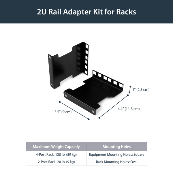 StarTech Rail Depth Adapter Kit for Servers Racks - 4 in. (10 cm) - 2U - Rack Rail Adapter - 2U (RDA2U) - RDA2U